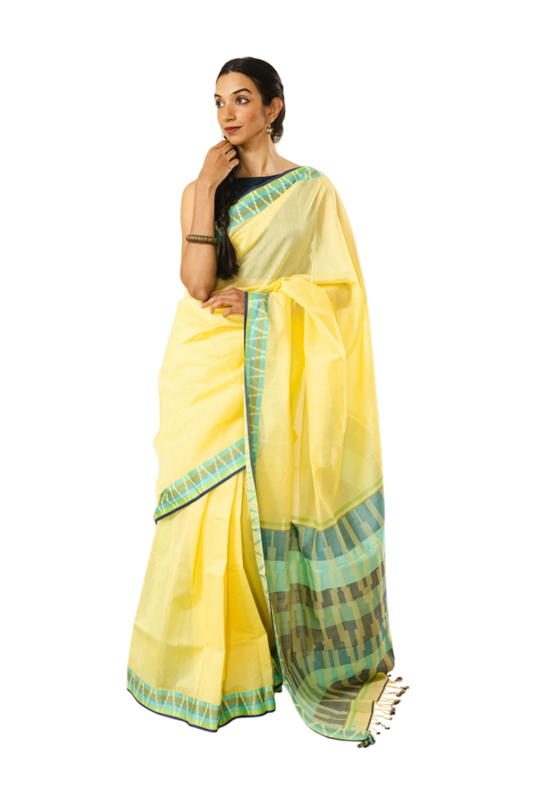 Yellow organic cotton saree